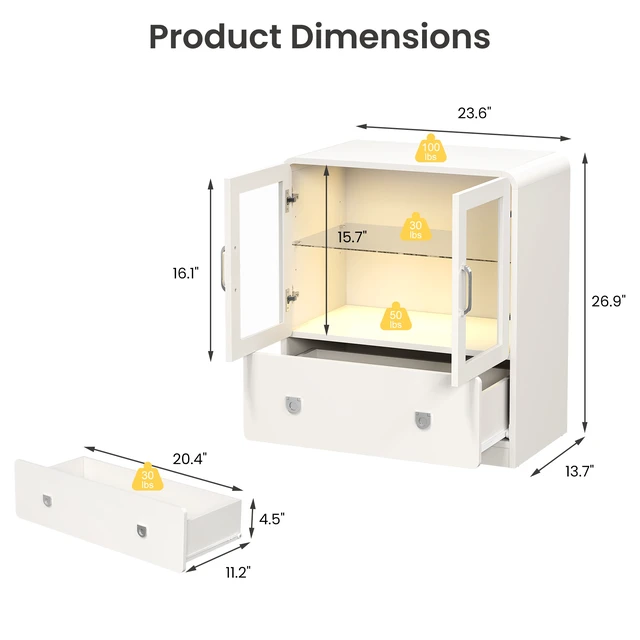 Alt view image 2 of 7 - Display Cabinet with Acrylic Doors, Tall Curio Cabinet with LED Lights Storage with Drawers and Adjustable Shelves