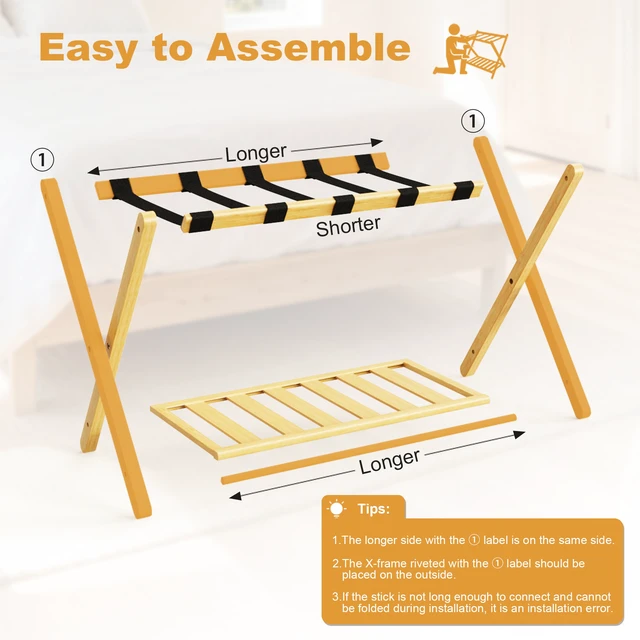Alt view image 5 of 7 - Folding Bamboo Luggage Rack 29×28×3 Inch, Foldable Suitcase Stand with Lower Storage Shelf Guest Luggage Holder