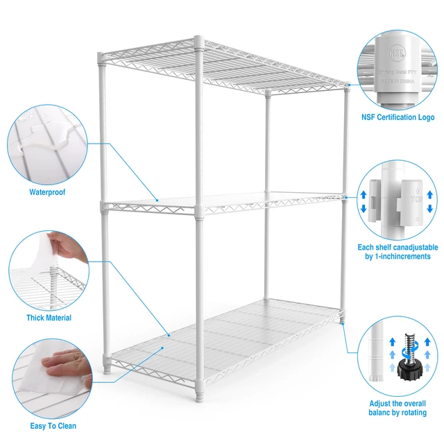 Alt view image 6 of 7 - 3 Tier Wire Shelving Unit, Nsf Height Adjustable Metal Storage Shelves Heavy Duty Storage Wire Rack Metal Shelves
