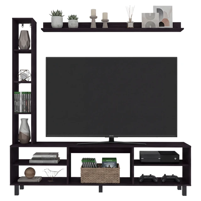 Alt view image 3 of 7 - Scio TV Stand with Open Shelves and Storage for Tvs, Wenge, Particle Board, Display Shelving Etageres