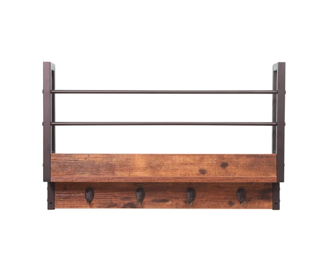 Alt view image 4 of 4 - Floating Book Shelf Coat Rack, Wall Mounted Storage Shelves with Coat Hooks Key Holder for Entryway Living Set, Deep