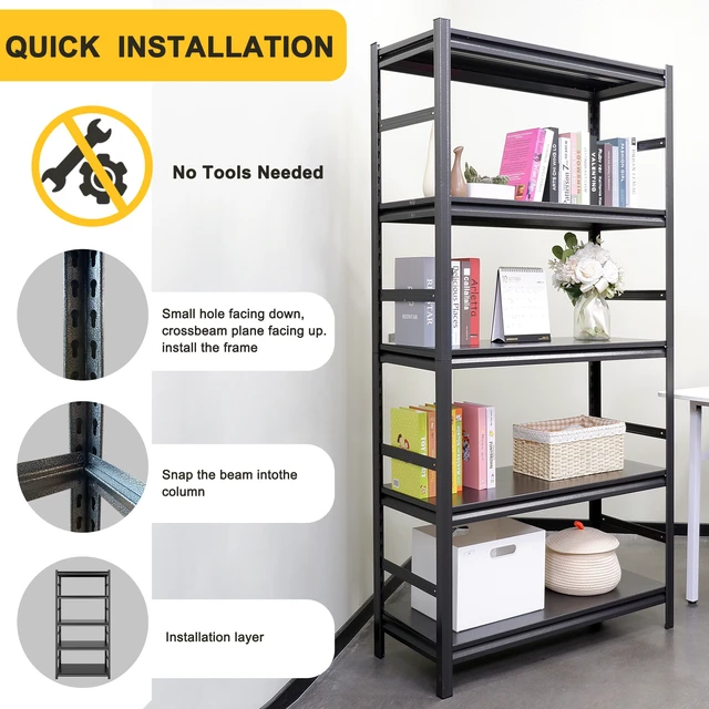 Alt view image 7 of 7 - Storage Shelves 5 Tier Heavy Duty Metal Shelving Unit Adjustable Shelving Units and Storage Rack Kitchen Shelf, Black