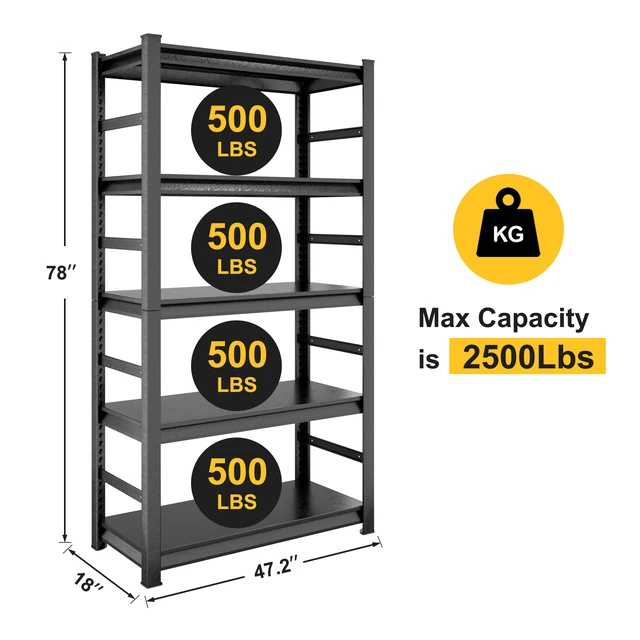 Alt view image 4 of 7 - Storage Shelves 5 Tier Heavy Duty Metal Shelving Unit Adjustable Shelving Units and Storage Rack Kitchen Shelf, Black