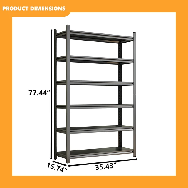 Alt view image 4 of 7 - 6 Tier Storage Shelving Unit, Height Adjustable Metal Storage Rack 2400 LBS Weight Capacity Suitable for Supermarket