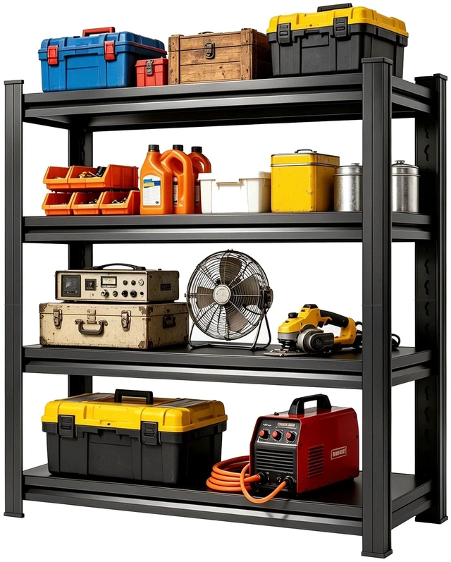 Main image of 4 Tier Adjustable Storage Rack, Practical Metal Shelving Unit for and Organization Assembly Required, Black, Metal
