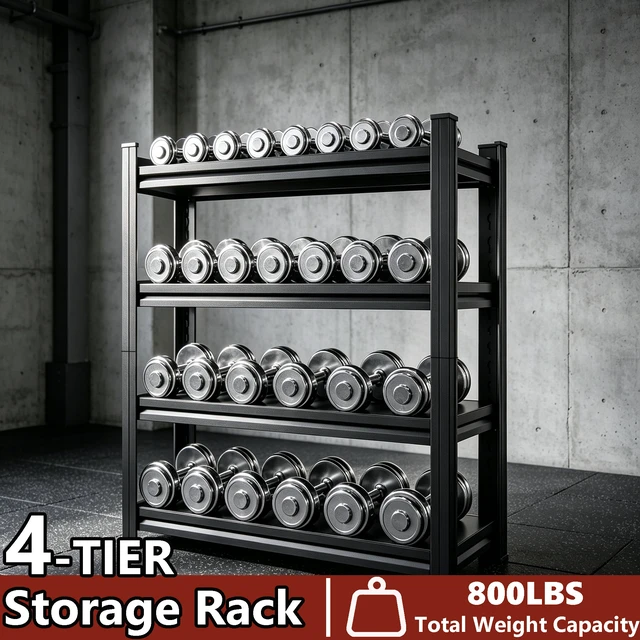 Alt view image 7 of 7 - 4 Tier Adjustable Storage Rack, Practical Metal Shelving Unit for and Organization Assembly Required, Black, Metal
