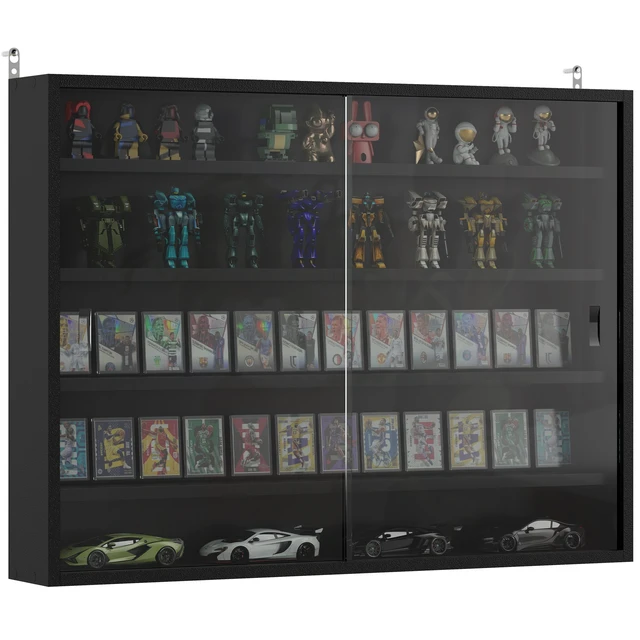 Main image of 5 Tier Display Cabinet, Glass Door Cabinet with Adjustable Shelves Wall-Mounted Display Case for Playroom Jet, Black