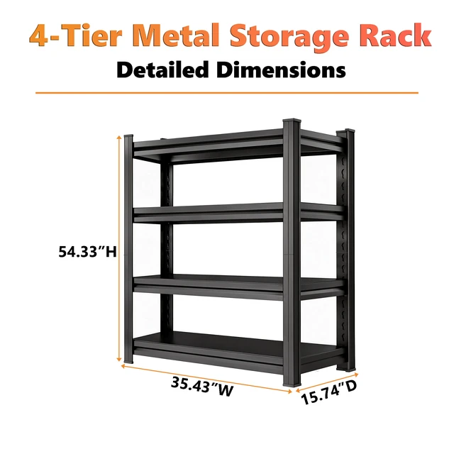 Alt view image 5 of 7 - 4 Tier Adjustable Storage Rack, Practical Metal Shelving Unit for and Organization Assembly Required, Black, Metal