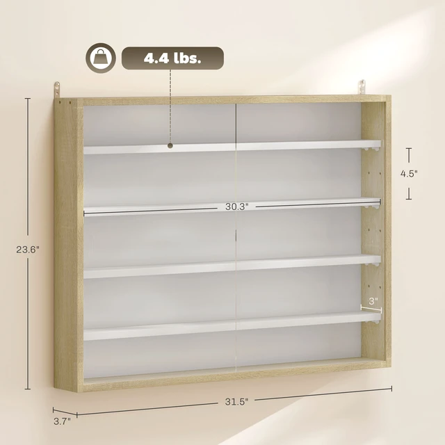 Alt view image 7 of 7 - 5 Tier Display Cabinet, Glass Door Cabinet with Adjustable Shelves Wall-Mounted Display Case for Playroom, Oak