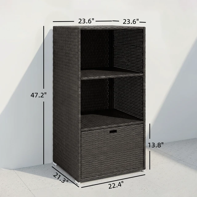 Alt view image 7 of 7 - Valet Pool Towel Rack, Water Resistant Plastic Rattan Wicker Storage Organizer Indoor Outdoor Spa and Tub Accessory