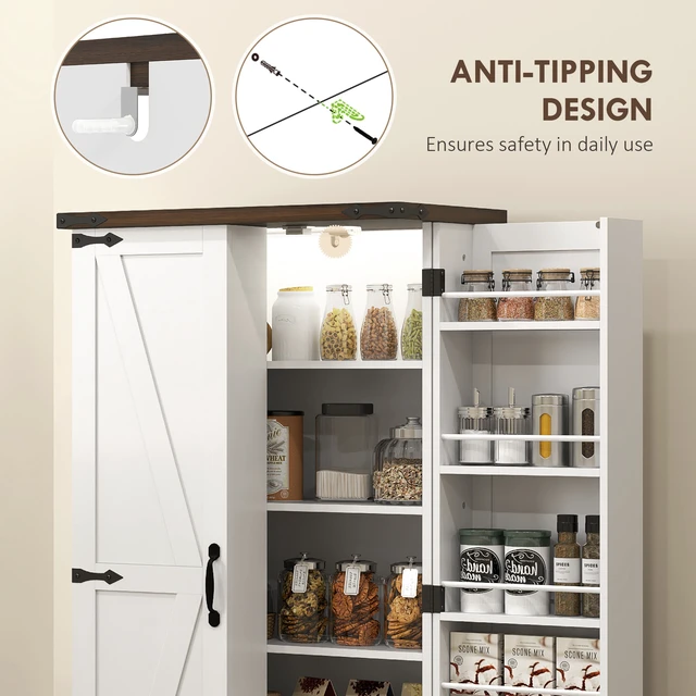 Alt view image 2 of 7 - 47 Inch LED Kitchen Pantry Cabinet, Storage Cabinet with Deep Shelves and 12 Door Shelves Freestanding Food Pantry