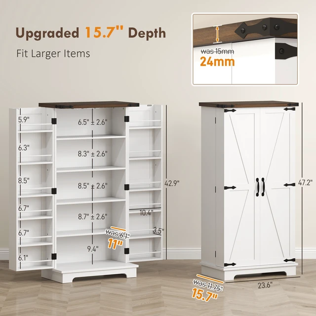 Alt view image 7 of 7 - 47 Inch LED Kitchen Pantry Cabinet, Storage Cabinet with Deep Shelves and 12 Door Shelves Freestanding Food Pantry