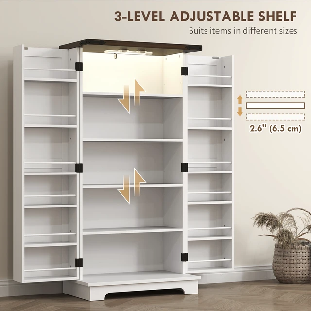 Alt view image 3 of 7 - 47 Inch LED Kitchen Pantry Cabinet, Storage Cabinet with Deep Shelves and 12 Door Shelves Freestanding Food Pantry