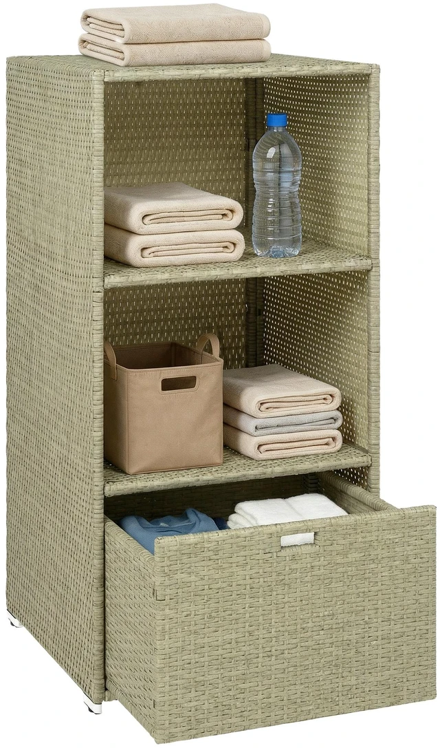 Main image of Valet Pool Towel Rack, Water Resistant Plastic Rattan Wicker Storage Organizer Indoor Outdoor Spa and Tub Accessory