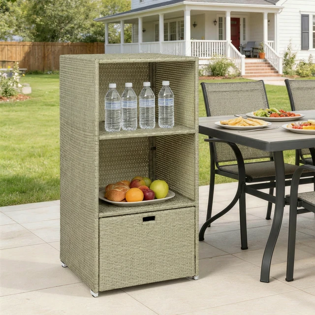 Alt view image 2 of 7 - Valet Pool Towel Rack, Water Resistant Plastic Rattan Wicker Storage Organizer Indoor Outdoor Spa and Tub Accessory