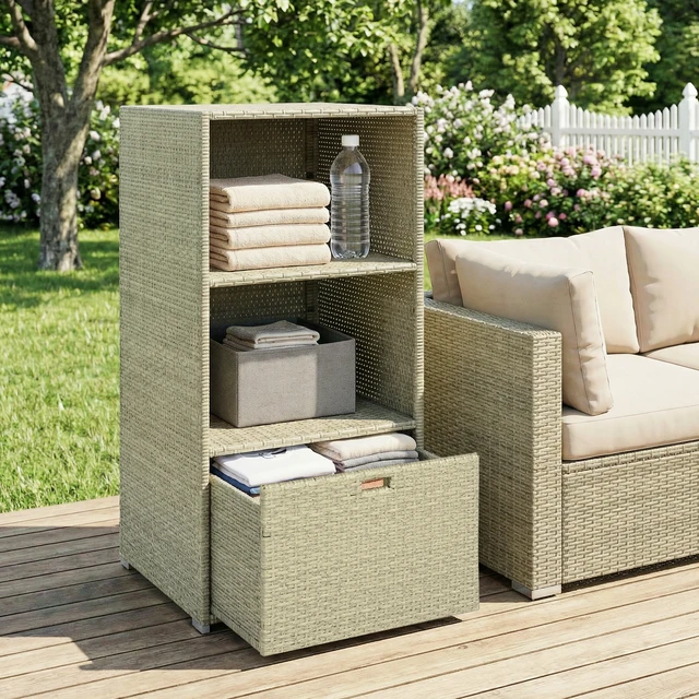 Alt view image 3 of 7 - Valet Pool Towel Rack, Water Resistant Plastic Rattan Wicker Storage Organizer Indoor Outdoor Spa and Tub Accessory