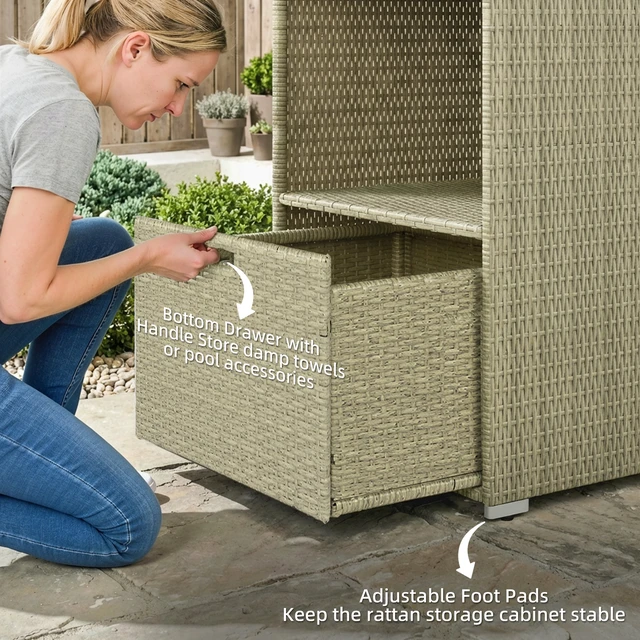 Alt view image 4 of 7 - Valet Pool Towel Rack, Water Resistant Plastic Rattan Wicker Storage Organizer Indoor Outdoor Spa and Tub Accessory