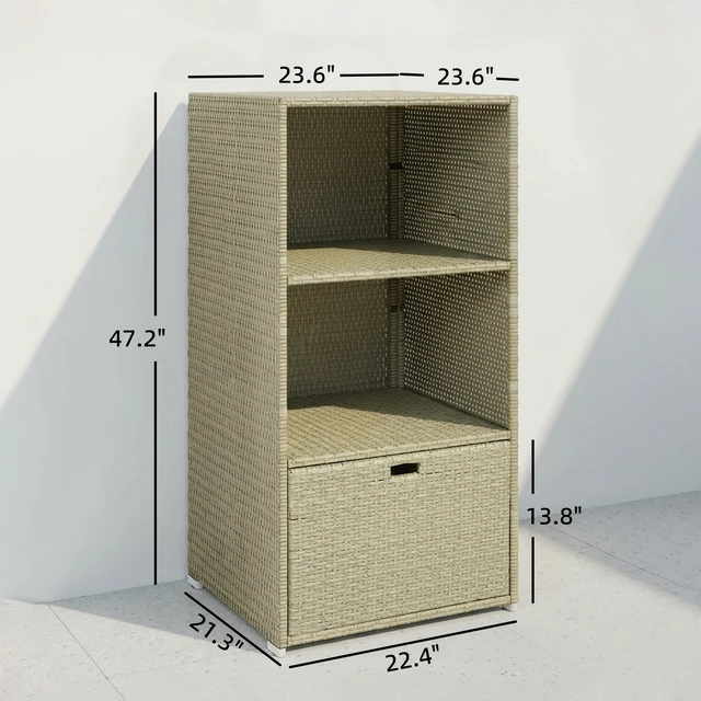 Alt view image 7 of 7 - Valet Pool Towel Rack, Water Resistant Plastic Rattan Wicker Storage Organizer Indoor Outdoor Spa and Tub Accessory