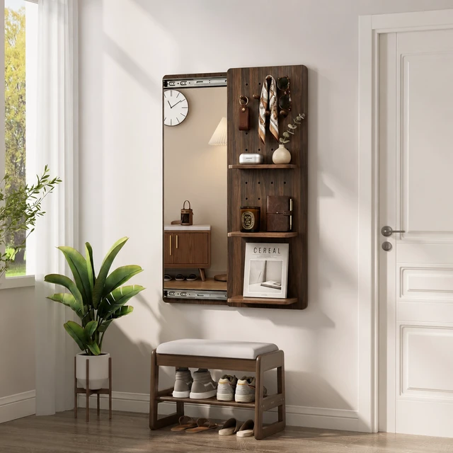 Alt view image 4 of 7 - Full Length Mirror with Storage, Mirror with Storage Wall Mounted Full Length Wall Sliding Pegboard with Shelves