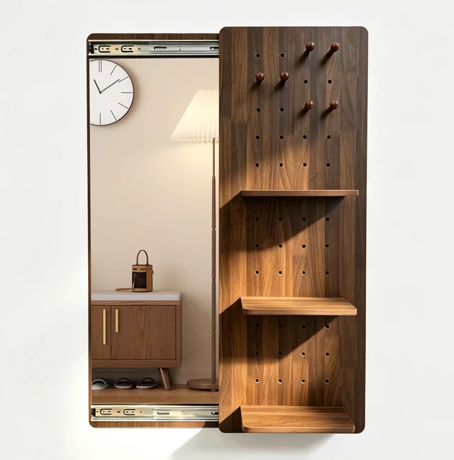 Alt view image 7 of 7 - Full Length Mirror with Storage, Mirror with Storage Wall Mounted Full Length Wall Sliding Pegboard with Shelves