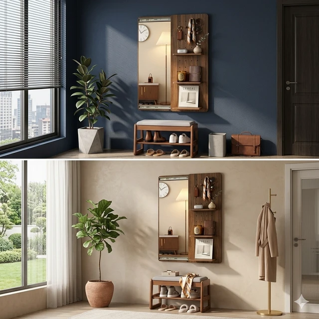 Alt view image 6 of 7 - Full Length Mirror with Storage, Mirror with Storage Wall Mounted Full Length Wall Sliding Pegboard with Shelves
