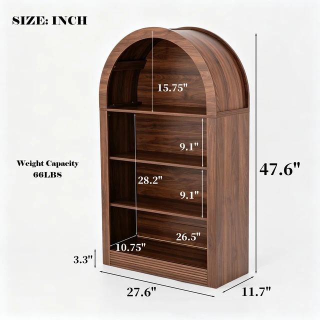 Alt view image 2 of 7 - Arched Bookshelf 47.6 Inch Bookshelf, 4 Tier Bookcase Arched Bookcase Arch with Open Storage Display Shelf for Living