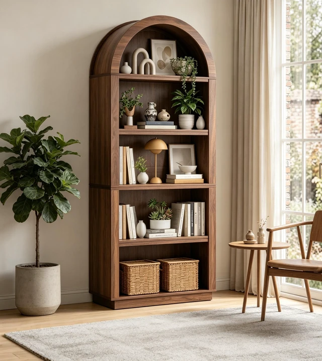 Main image of Arched Bookshelf 75.6 Inch Tall Bookshelf, 5 Tier Arched Bookcase with Adjustable Shelves Wooden for Living Display