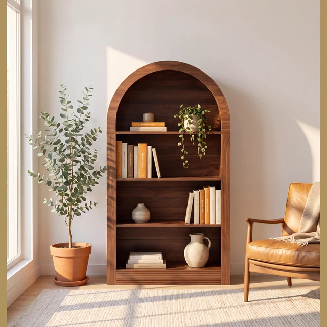 Main image of Arched Bookshelf 47.6 Inch Bookshelf, 4 Tier Bookcase Arched Bookcase Arch with Open Storage Display Shelf for Living