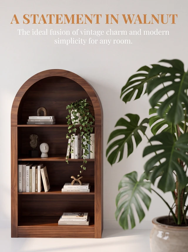Alt view image 6 of 7 - Arched Bookshelf 47.6 Inch Bookshelf, 4 Tier Bookcase Arched Bookcase Arch with Open Storage Display Shelf for Living