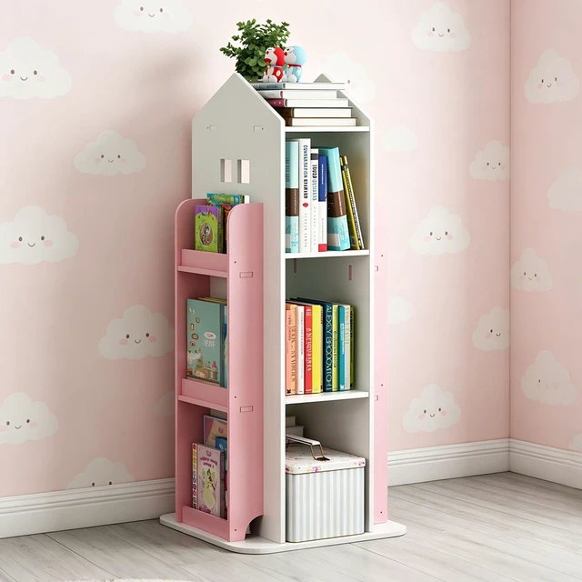 Main image of 4 Tier Rotating Bookshelf, 360° Display Book Shelf Floor Standing Bookcase Children Bookshelves for Living Study Color