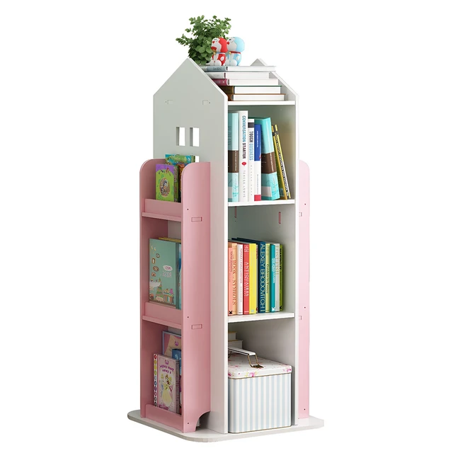 Alt view image 7 of 7 - 4 Tier Rotating Bookshelf, 360° Display Book Shelf Floor Standing Bookcase Children Bookshelves for Living Study Color