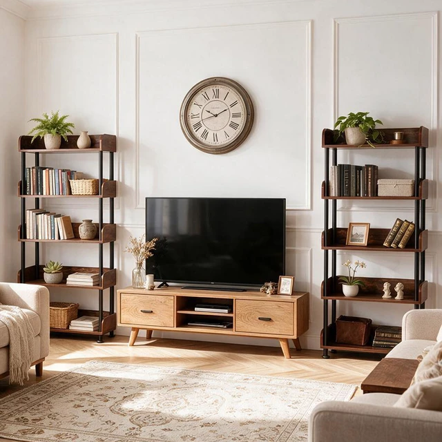Alt view image 3 of 7 - 5 Tier Bookshelf, Open Bookcase with Metal Frame Freestanding Display Storage Shelving Unit for Living, Walnut, MDF