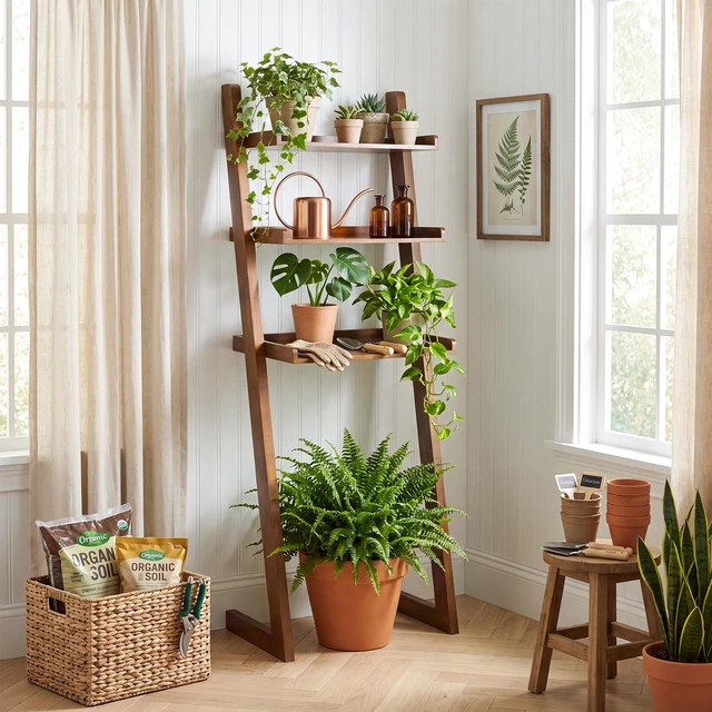 Alt view image 2 of 7 - Solid Over the Toilet Storage Shelf, 3 Tier Freestanding Above Toilet Organizer Leaning Ladder Rack Space Saver