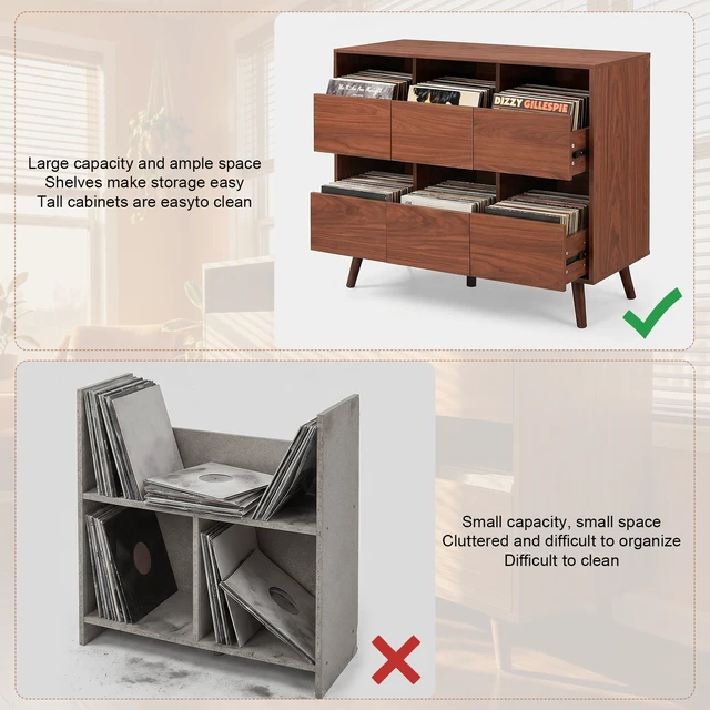 Alt view image 3 of 7 - 47.12 Inch Large Record Player Stand, Mid Century Turntable Stand Player Table with Spacious Storage Vinyl Record
