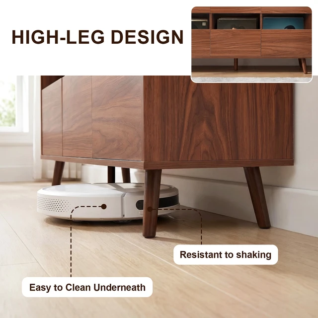 Alt view image 6 of 7 - 47.12 Inch Large Record Player Stand, Mid Century Turntable Stand Player Table with Spacious Storage Vinyl Record