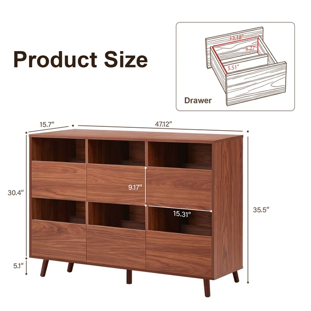 Alt view image 7 of 7 - 47.12 Inch Large Record Player Stand, Mid Century Turntable Stand Player Table with Spacious Storage Vinyl Record