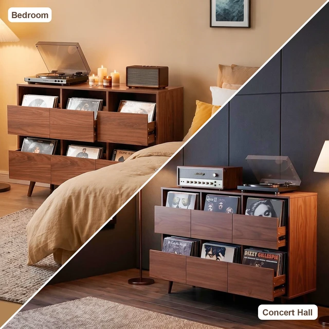 Alt view image 2 of 7 - 47.12 Inch Large Record Player Stand, Mid Century Turntable Stand Player Table with Spacious Storage Vinyl Record