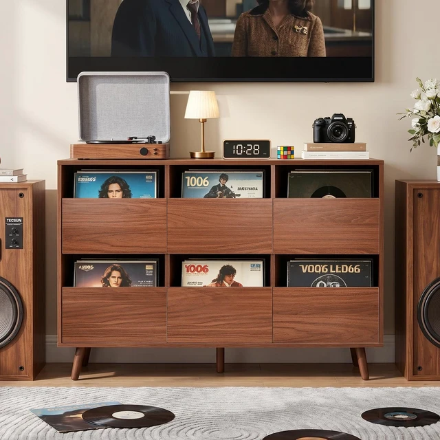 Main image of 47.12 Inch Large Record Player Stand, Mid Century Turntable Stand Player Table with Spacious Storage Vinyl Record