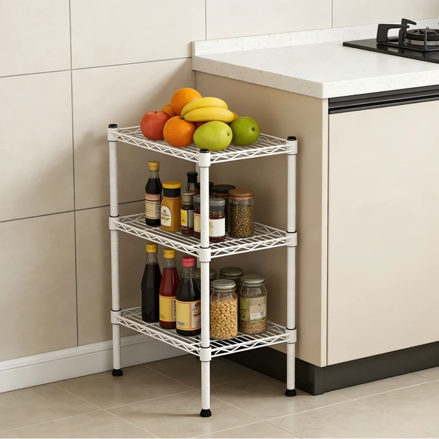 Alt view image 4 of 7 - Purpose Metal Storage Rack with Layers, Living Storage Shelf Towel Shelf Organizer Kitchen Pantry Rack Save Space