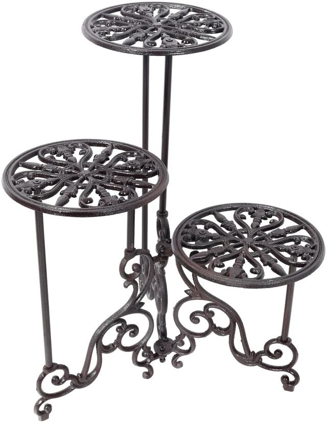 Main image of 3 Tier Cast Iron Plant Stand, Decorative Metal Flower Pot Holder Scrollwork Display Rack Heavy Duty Plant Holder