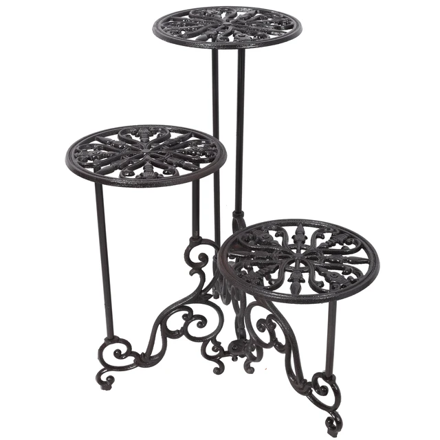 Alt view image 2 of 7 - 3 Tier Cast Iron Plant Stand, Decorative Metal Flower Pot Holder Scrollwork Display Rack Heavy Duty Plant Holder