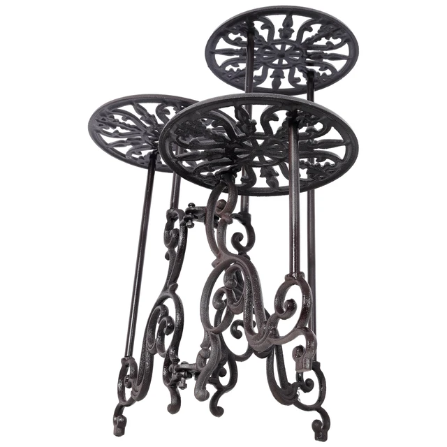 Alt view image 3 of 7 - 3 Tier Cast Iron Plant Stand, Decorative Metal Flower Pot Holder Scrollwork Display Rack Heavy Duty Plant Holder
