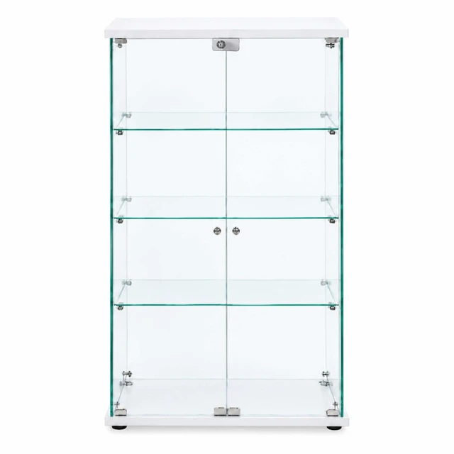 Main image of Framed Glass Display Cabinet, Lockable Double Tempered Glass Doors with Adjustable Shelves Standing Collectible