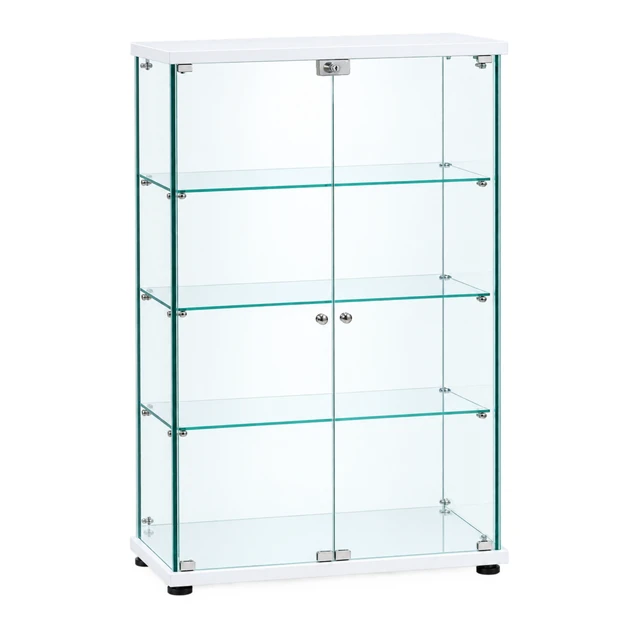 Alt view image 2 of 7 - Framed Glass Display Cabinet, Lockable Double Tempered Glass Doors with Adjustable Shelves Standing Collectible
