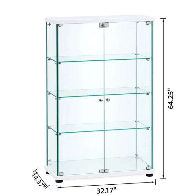 Alt view image 5 of 7 - Framed Glass Display Cabinet, Lockable Double Tempered Glass Doors with Adjustable Shelves Standing Collectible