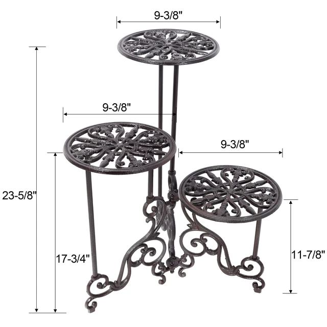 Alt view image 7 of 7 - 3 Tier Cast Iron Plant Stand, Decorative Metal Flower Pot Holder Scrollwork Display Rack Heavy Duty Plant Holder