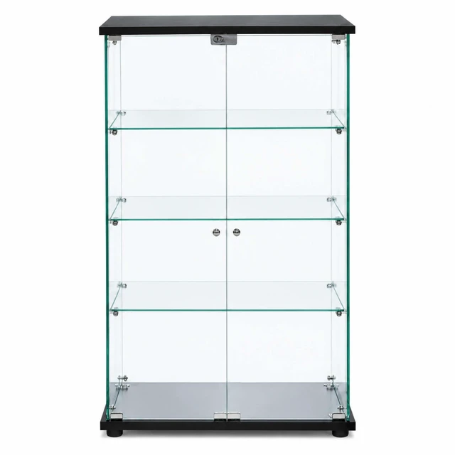 Main image of Framed Glass Display Cabinet, Lockable Double Tempered Glass Doors Adjustable Shelves Standing Collectible Showcase