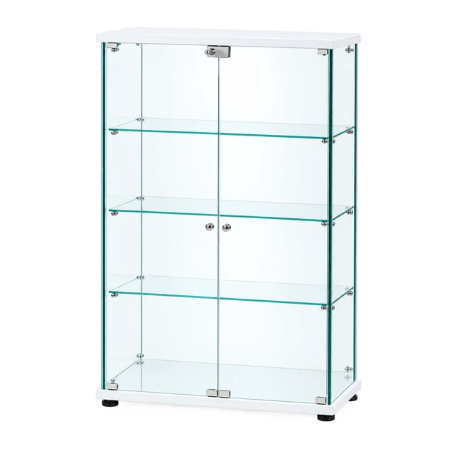 Alt view image 3 of 7 - Framed Glass Display Cabinet, Lockable Double Tempered Glass Doors with Adjustable Shelves Standing Collectible