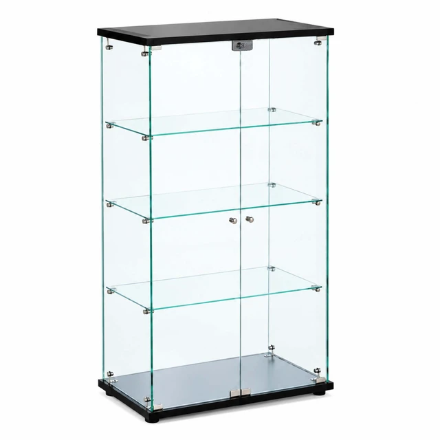 Alt view image 2 of 7 - Framed Glass Display Cabinet, Lockable Double Tempered Glass Doors Adjustable Shelves Standing Collectible Showcase