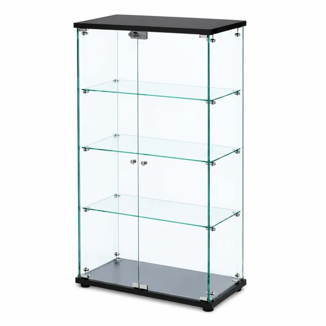 Alt view image 3 of 7 - Framed Glass Display Cabinet, Lockable Double Tempered Glass Doors Adjustable Shelves Standing Collectible Showcase